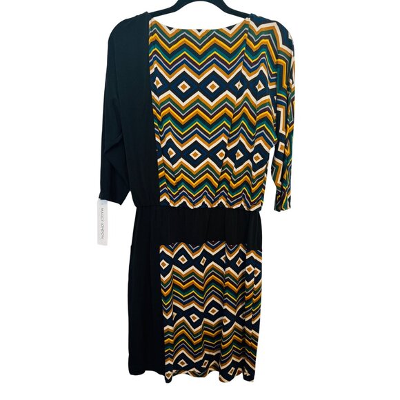 2/$30 Maggy London 8 Geometric Chevron Dress Multi-Color & Black 3/4 Sleeve NWT - Picture 3 of 12